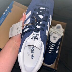 Adidas Navy Blue Gazelles with White Stripes